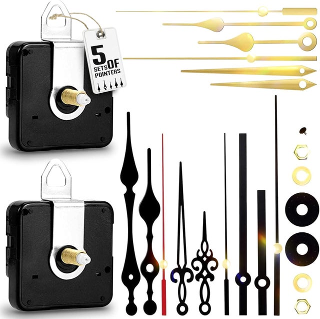 Kit de 2 mécanismes d'horloge à quartz - mécanisme d'horloge murale alimenté - pièces de rechange pour moteur d'horloge - avec 5 aiguilles