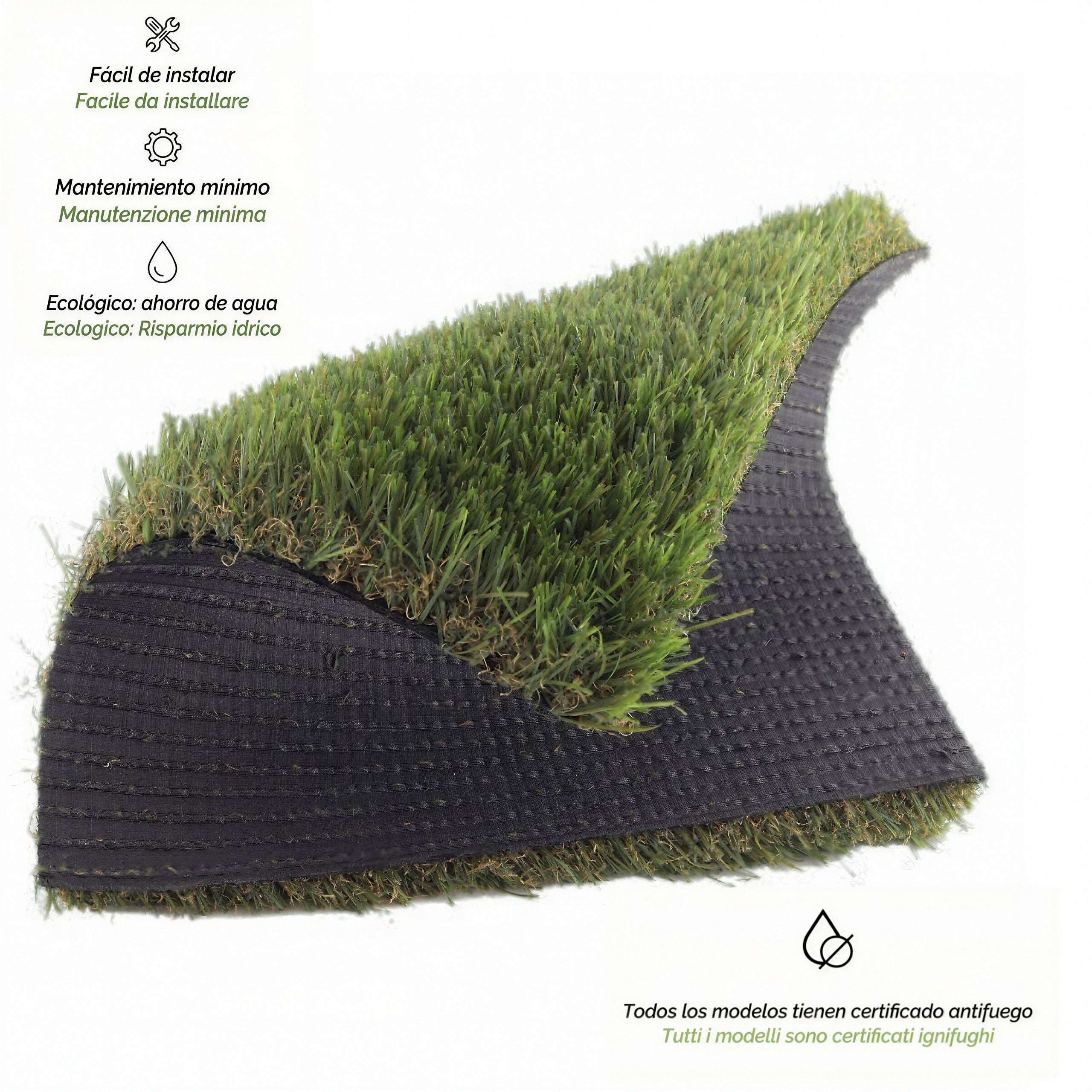 Césped Artificial rollo 2x5m| Mullido 40mm PREMIUM| Suave| Terraza-Jardín. Apto para Mascotas y Niños| 16.800 puntadas| Ignífugo-Drenaje Eficaz - 7