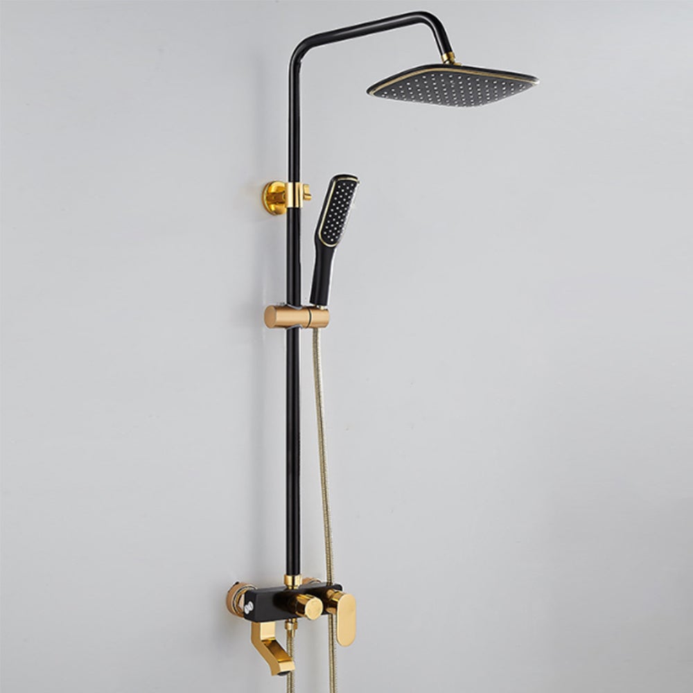 Columna de ducha grifo de baño de pared con rociador de latón cerámico oro negro - 2