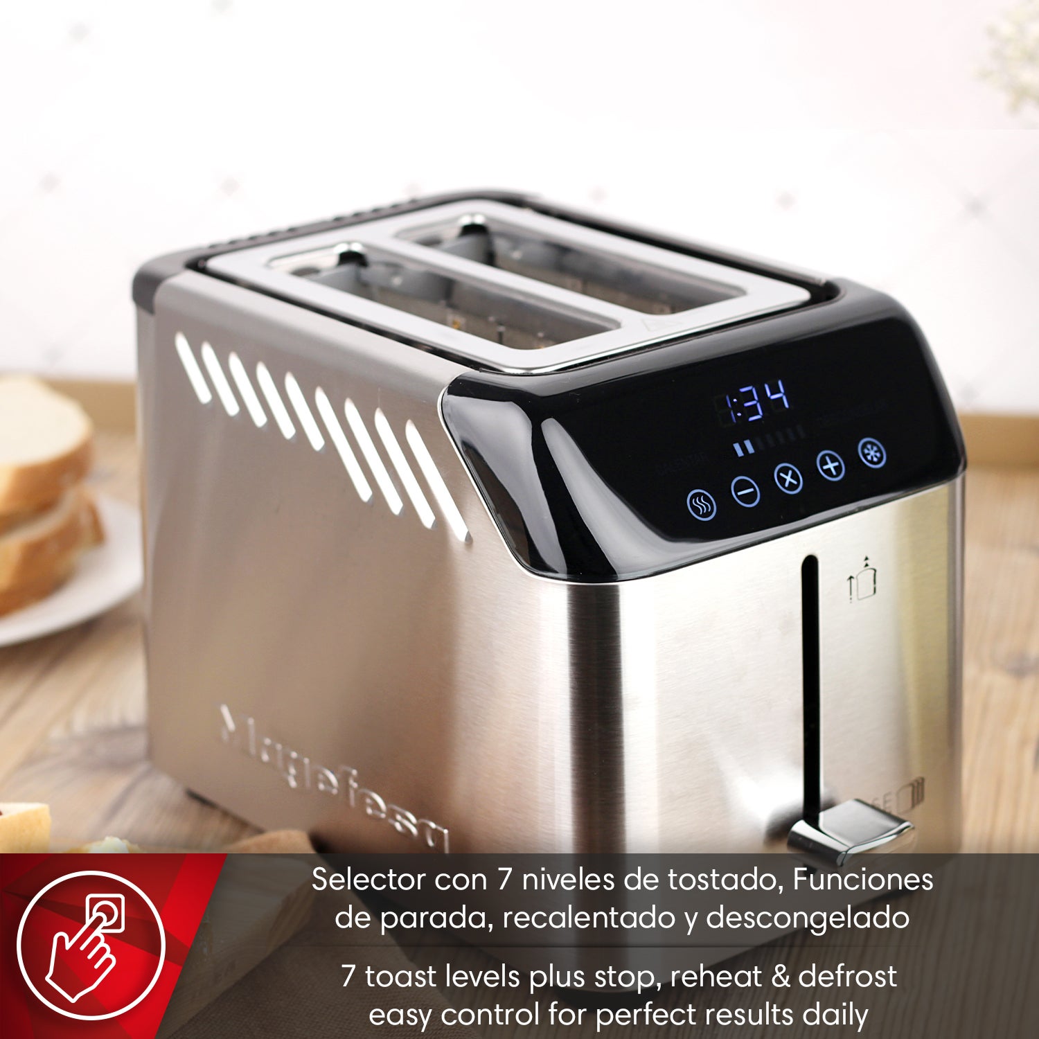 Magefesa Rise Digit Tostadora, 925 W, Rebanadas, Niveles de