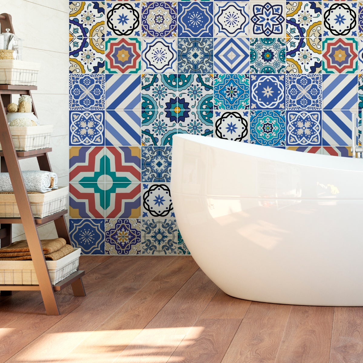 60 vinilos baldosas de cemento azulejos flora - adhesivo de pared - revestimiento sticker mural decorativo - 60stickers20x20cm