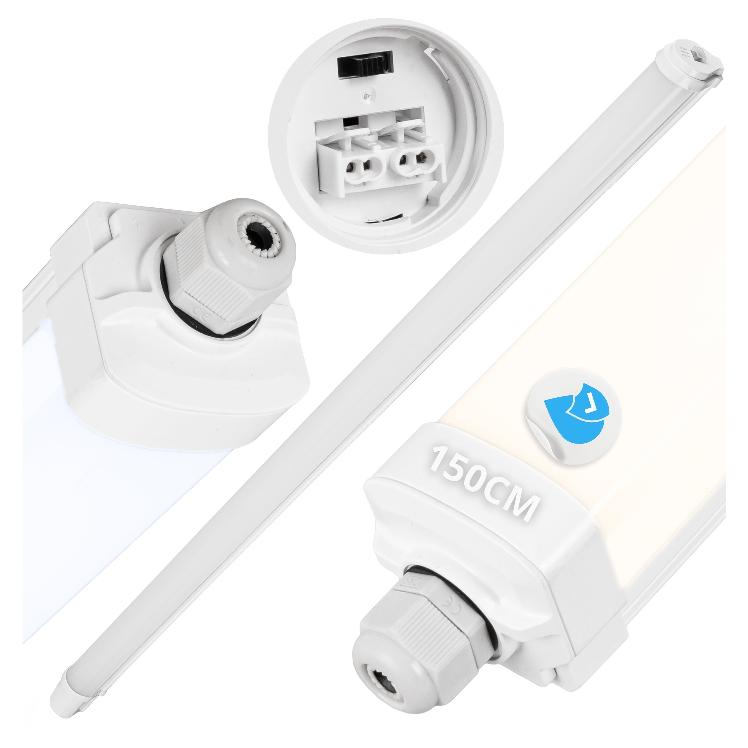 Oprawa hermetyczna sufitowa LED 150cm IP65 Wodoodporna 3 BARWY ŚWIATŁA 50W do garażu warsztatu - LEDHOFF