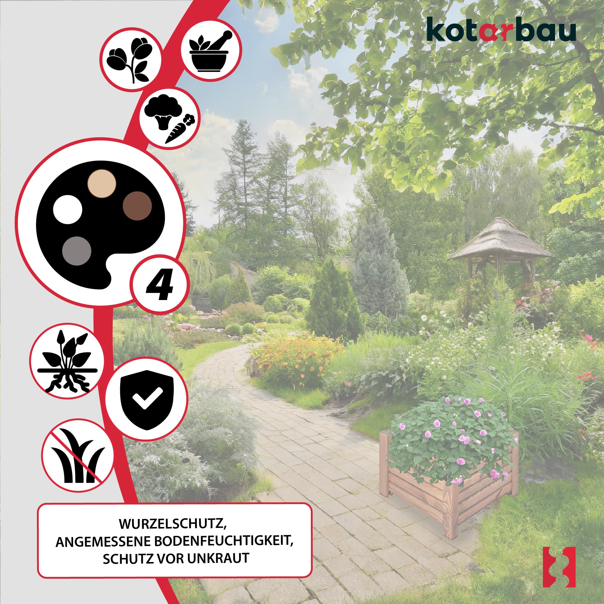 Pot de Fleurs en Bois 38 x 38 x 30 cm Jardinière en Pin Carbonisé Pot de Plantes Jardinière - Idéal pour Jardin Terrasse Balcon - Marron - KOTARBAU - 5