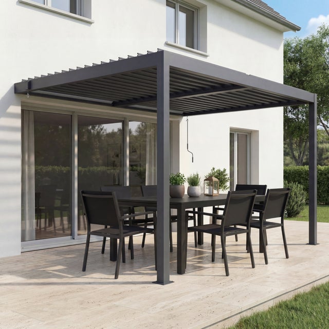 Pergola bioclimatica addossata PIANA 3x2m in alluminio grigio
