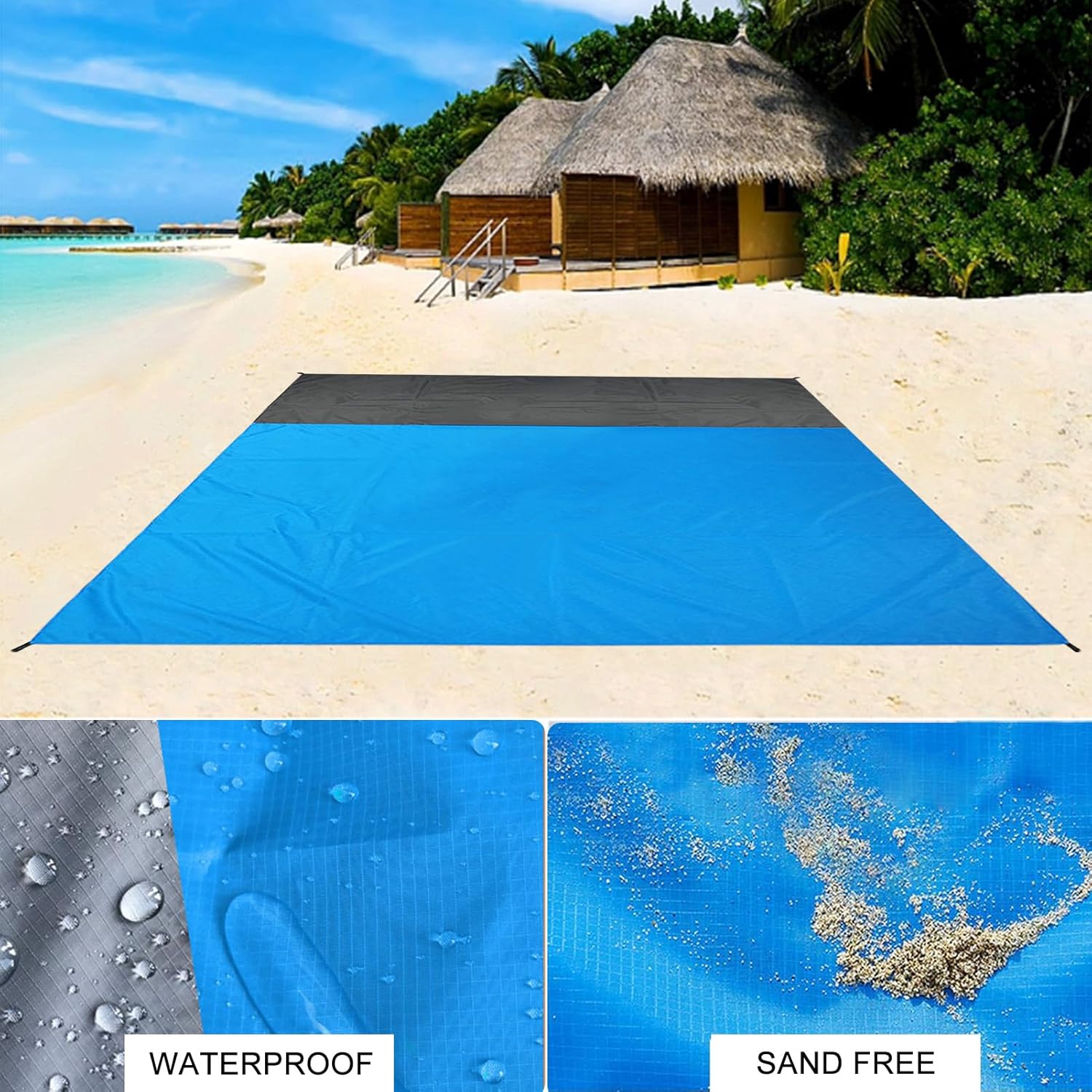 Tapis de Plage Imperméable 210x200cm – Couverture Pique-Nique avec Fixations Anti-Sable, Pour Extérieur - 4