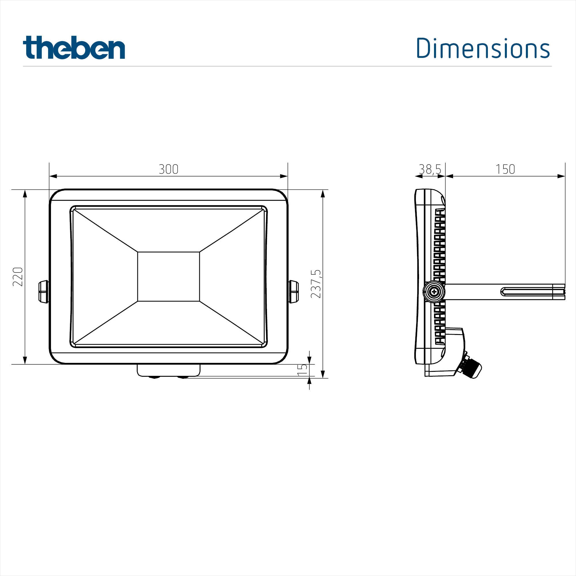 Theben 1020697 theLeda B50L W BK Reflektor LED 50 W, obrotowy 360°, 3000 K, czarny - 2