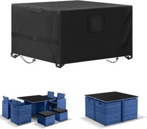 Housses de Canapés de Jardin Imperméable,Housse Protection Canape Exterieur avec 4 Boucles , Housse Canape Exterieur Coupe Vent, Anti UV,420D Oxford Indéchirable (Noir, 264*102*61/89cm