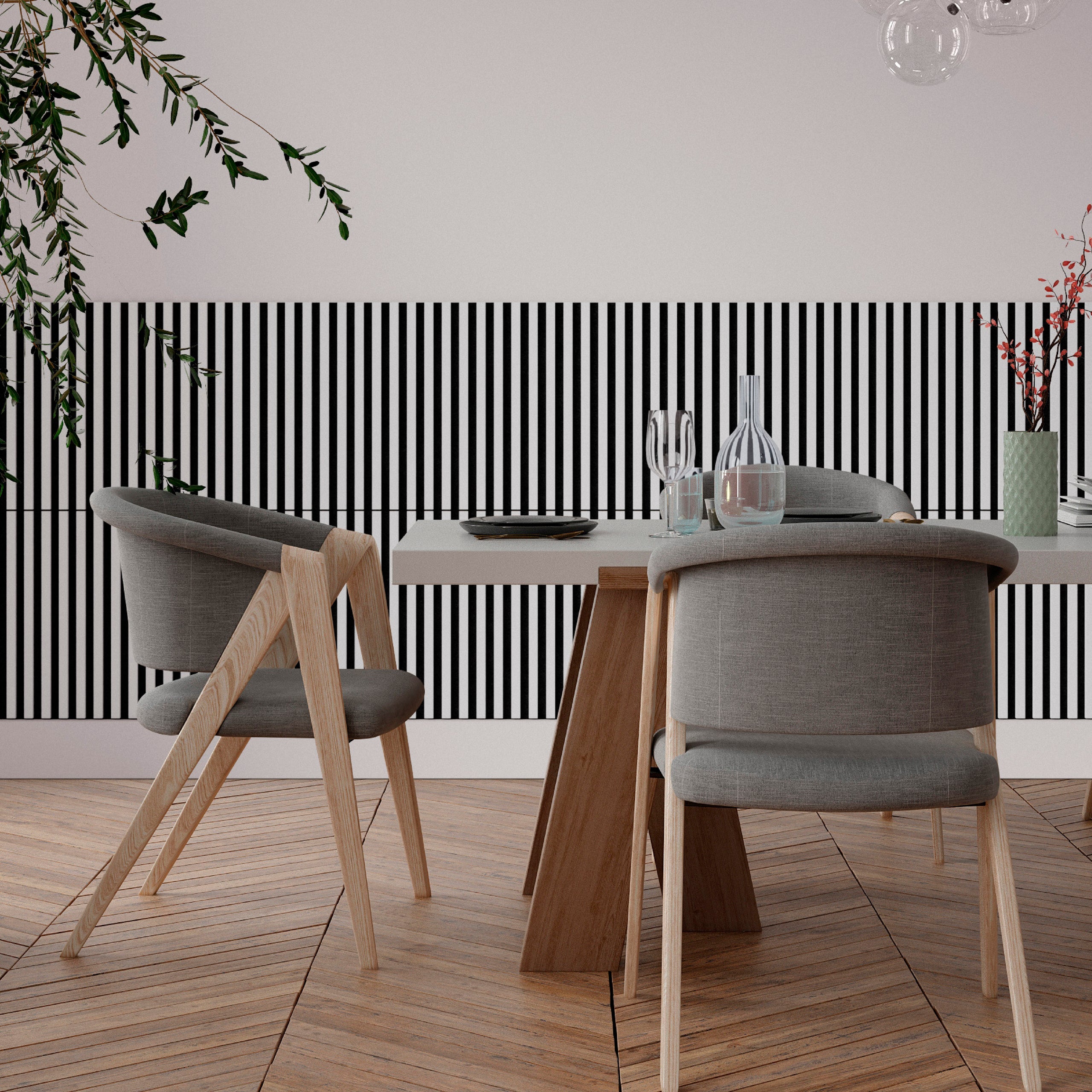 Panneau Tasseau Acoustique effet tasseau bois en feutre 605mm x 605mm blanc sur noir Linea Proline Stegu - 2