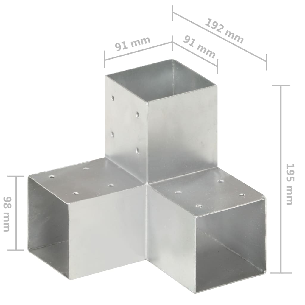 vidaXL Connecteurs de poteau 4 pcs Forme en Y Métal galvanisé 91x91 mm - 6