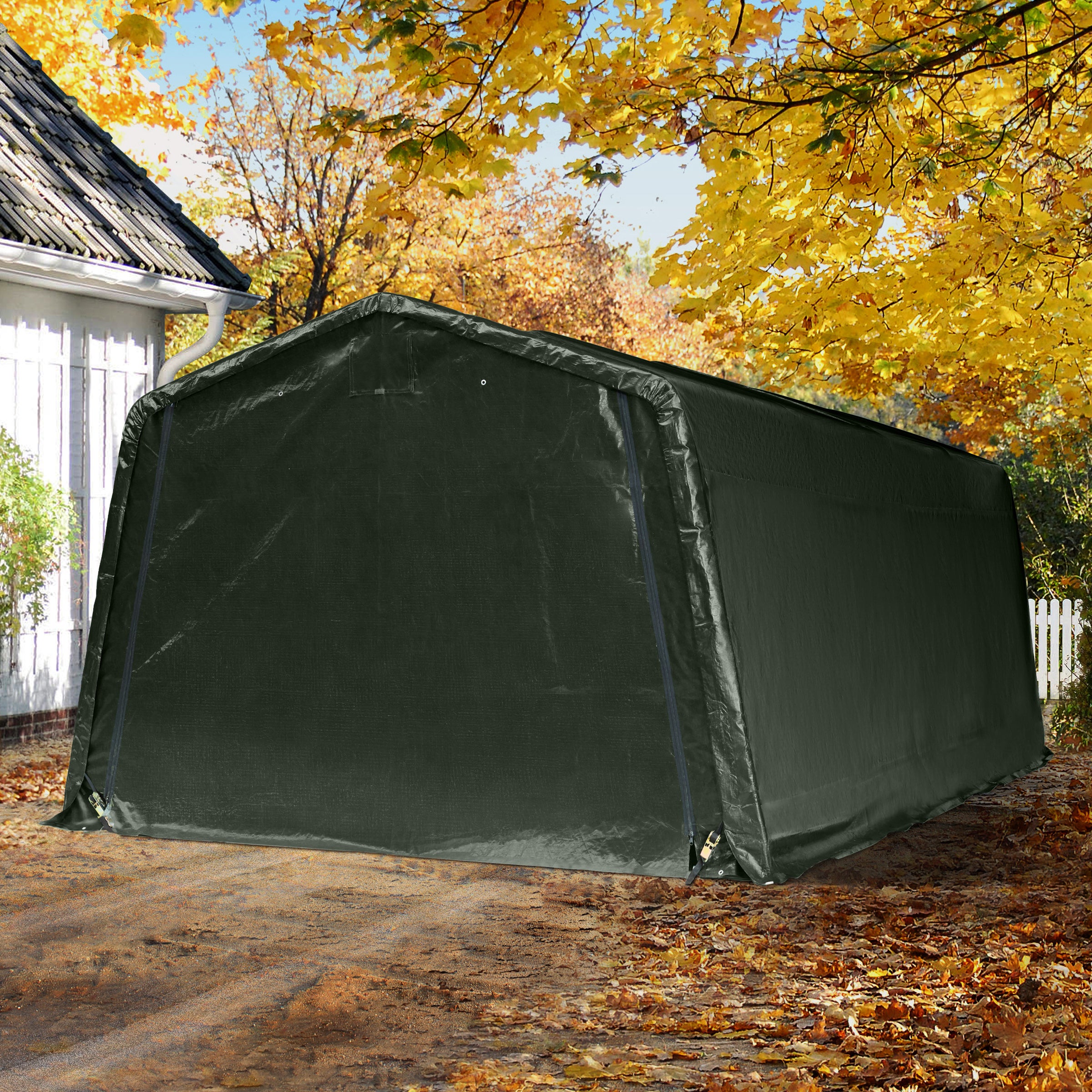 TOOLPORT Abri/Tente Garage Premium 3,3x6,2 m pour Voiture et Bateau - Toile PE 600 N imperméable vert - 2