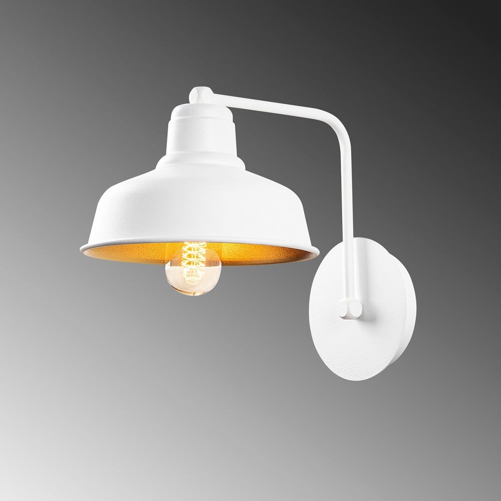 Lampa ścienna Harvey w stylu vintage z białym metalowym kloszem i złotym wnętrzem - 4