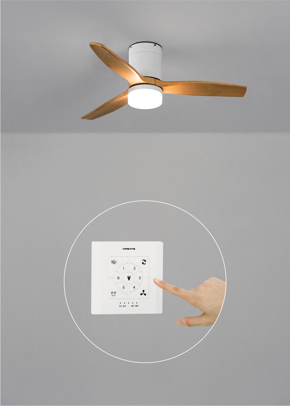 CREATE - WIND CALM S - Ventilateur de plafond silencieux 40W avec pales techniques en ABS Ø112 avec eclaraige avec contrôleur mural - 3