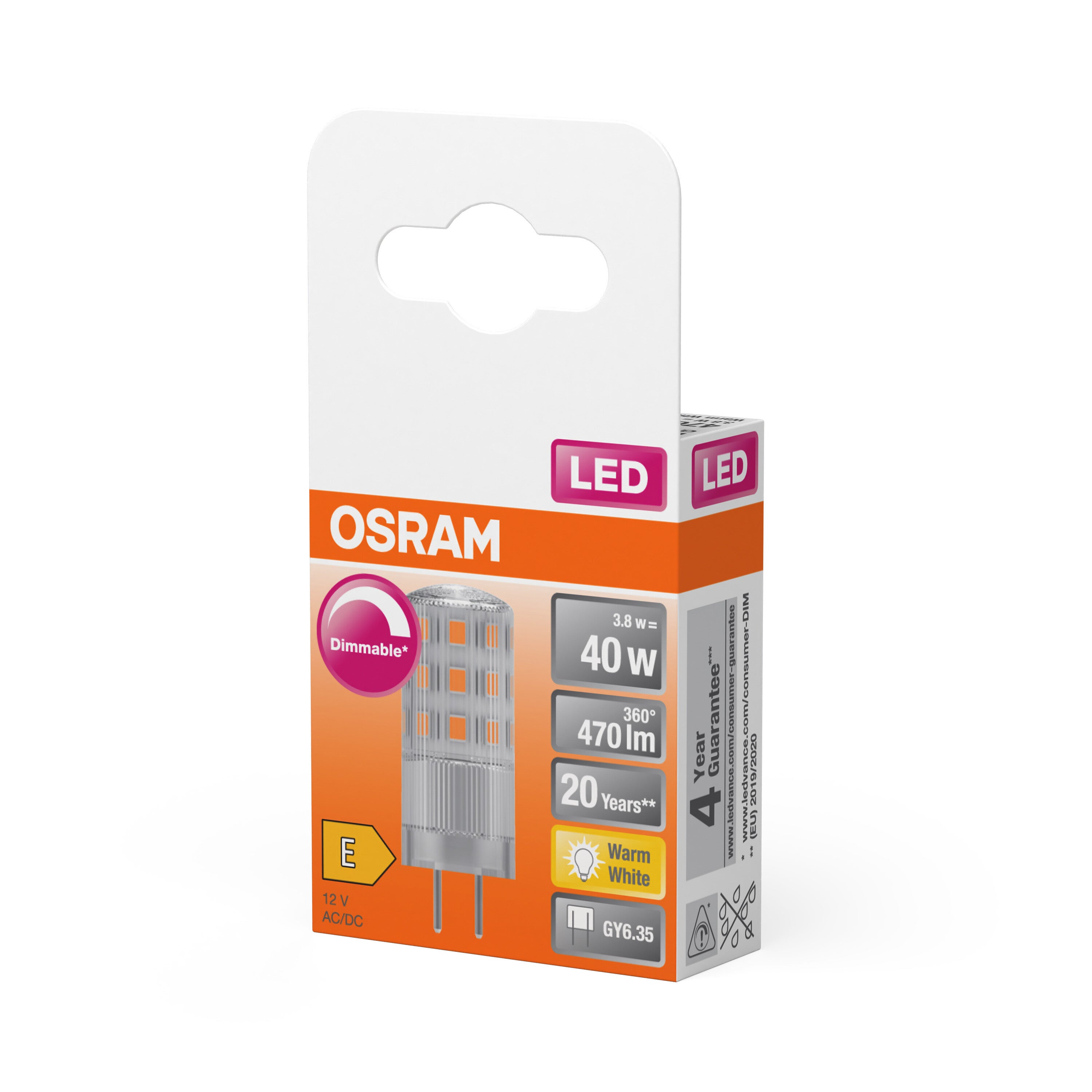 OSRAM Lampe LED PIN dimmable avec culot GY6.35, blanc chaud (2700K), 320 lumens, verre clair, paquet individuel - 2