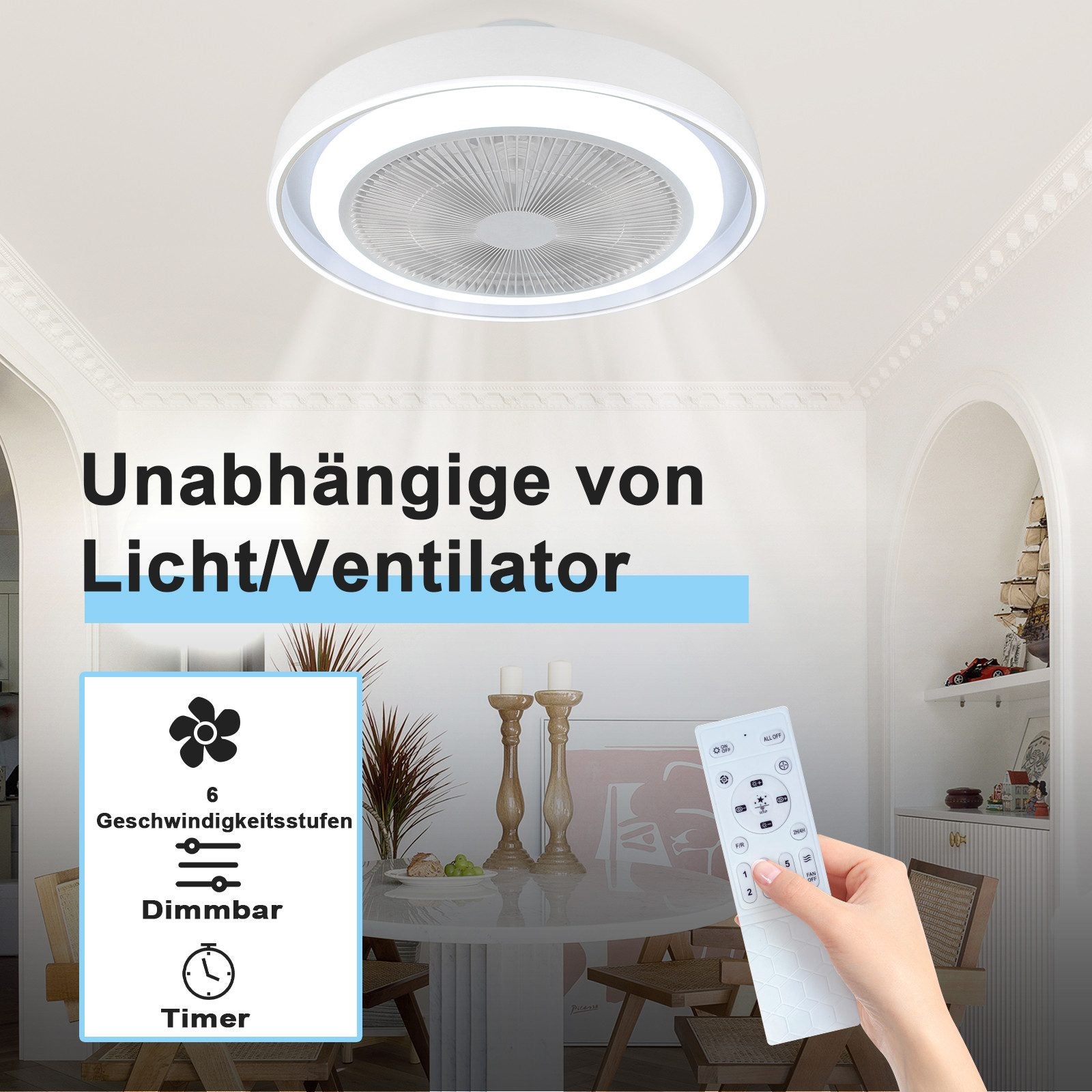 NETTLIFE Lampowentylator LED 5 Łopatek Cichy Ściemnialny z Pilotem Nowoczesna Lampa Sufitowa z Wentylatorem do Salonu Sypialni Kuchni - 6