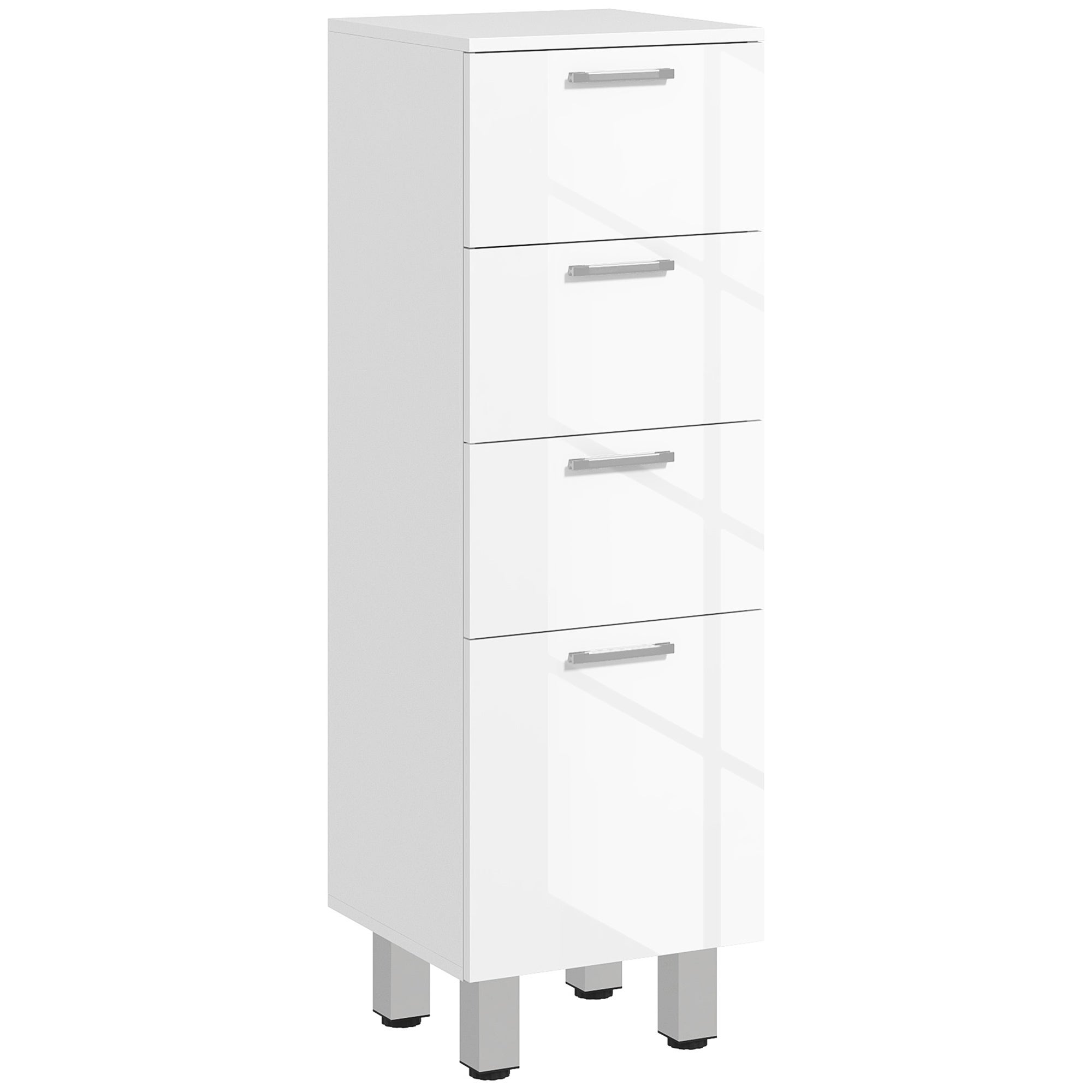Mueble de baño, mueble para inodoro, 4 cajones, tablero de fibra, liso, blanco