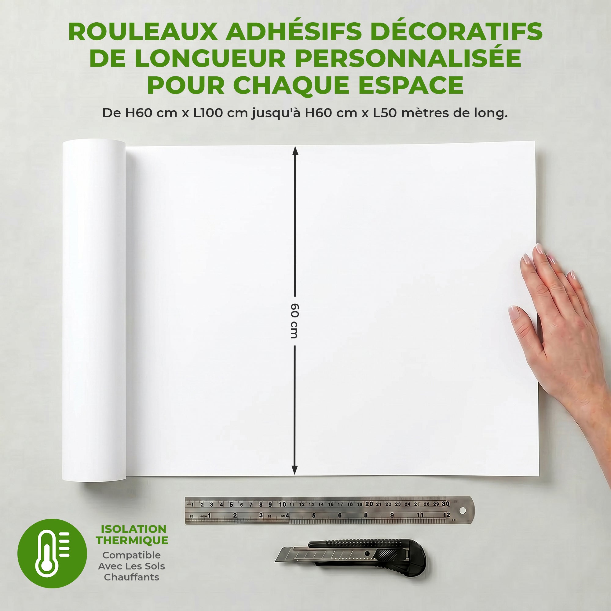 Rouleau adhésif décoratif Vinyle au Mètre - Sticker Lavable Imperméable Mur Cuisine Meubles - 60cmx2m - Blanc - 7