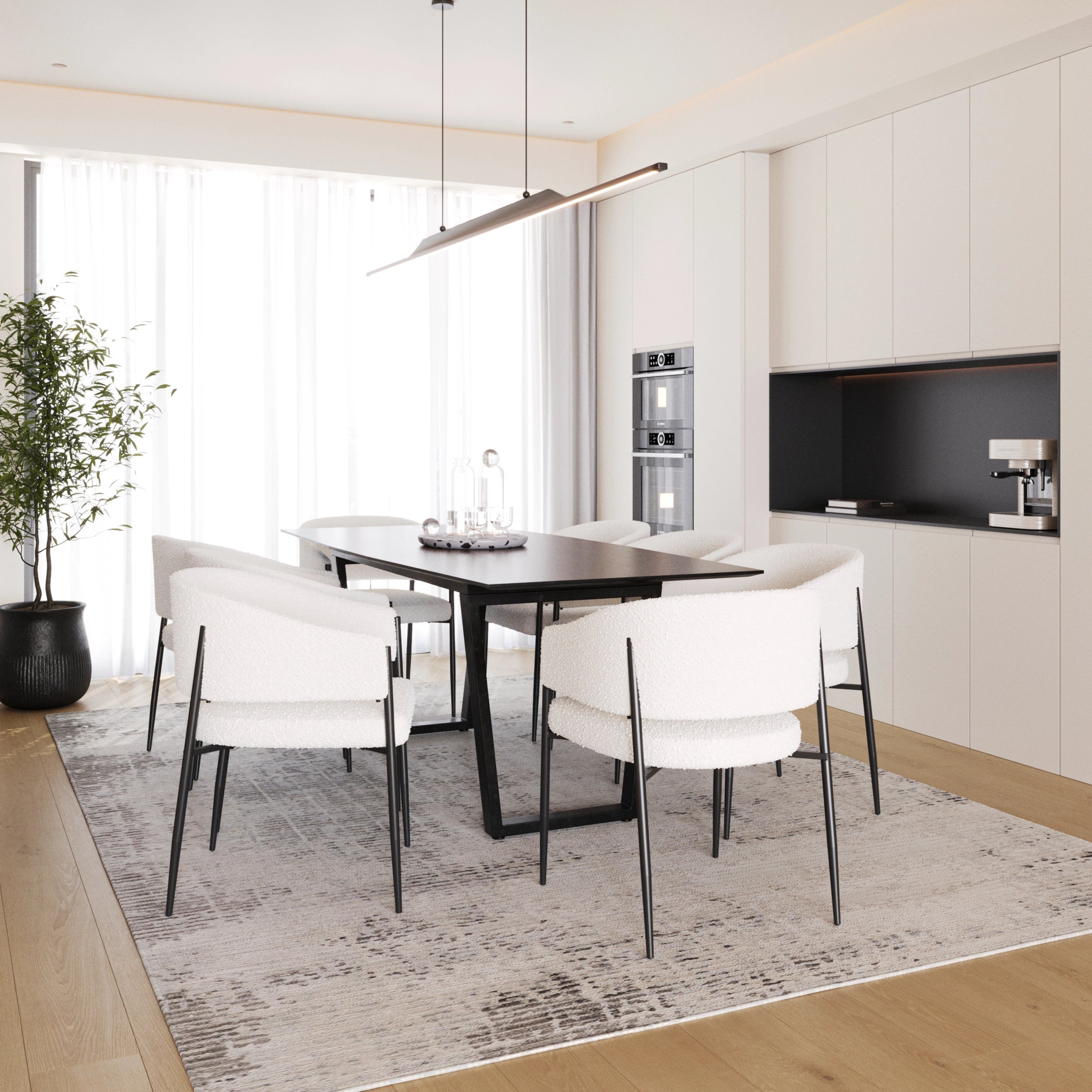 Sedia imbottita da interno effetto boucle bianca - 7