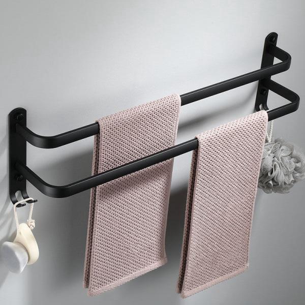 Wieszak na ręczniki, ścienny, aluminiowy, 2-poziomowy z haczykiem (podwójny pręt czarny 30 cm)
