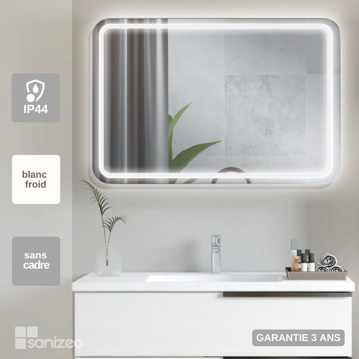 Miroir De Salle De Bain LED Carré 100x80 Cm - Capteur Anti-Buée Et On/Off - Modèle Suisse Premium