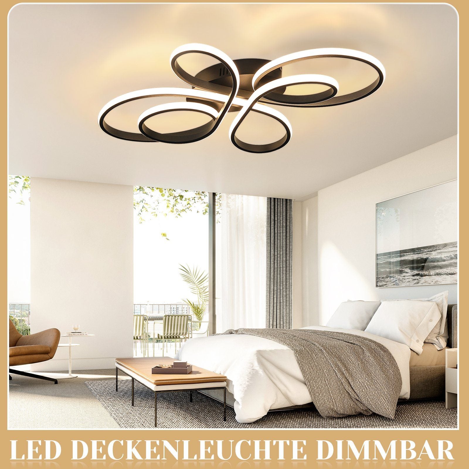 NETTLIFE Plafonnier LED Dimmable Grand 100cm Salon 90W Moderne Noir avec Télécommande - 5
