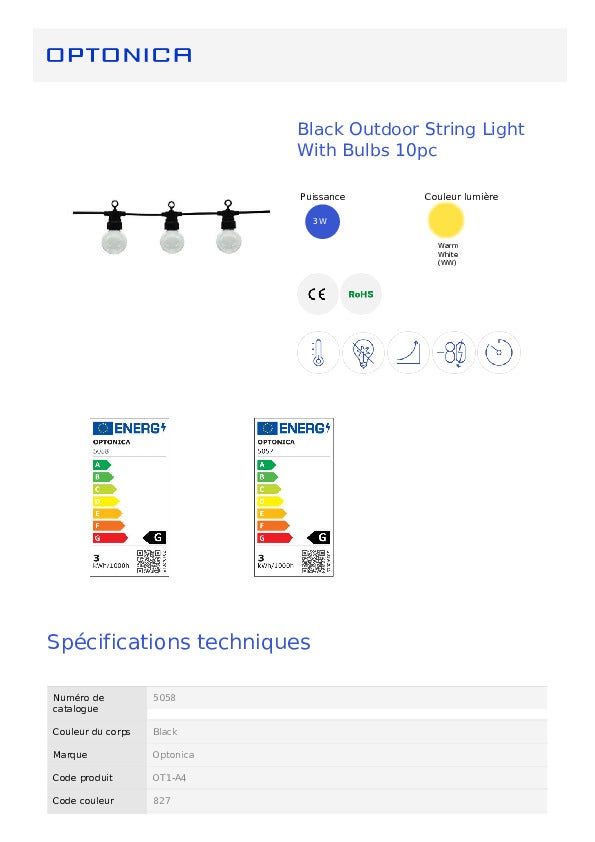 Guirlande Extérieure Noire – 10 Ampoules G45 – 8m – IP65 – Lumière Chaude - 9