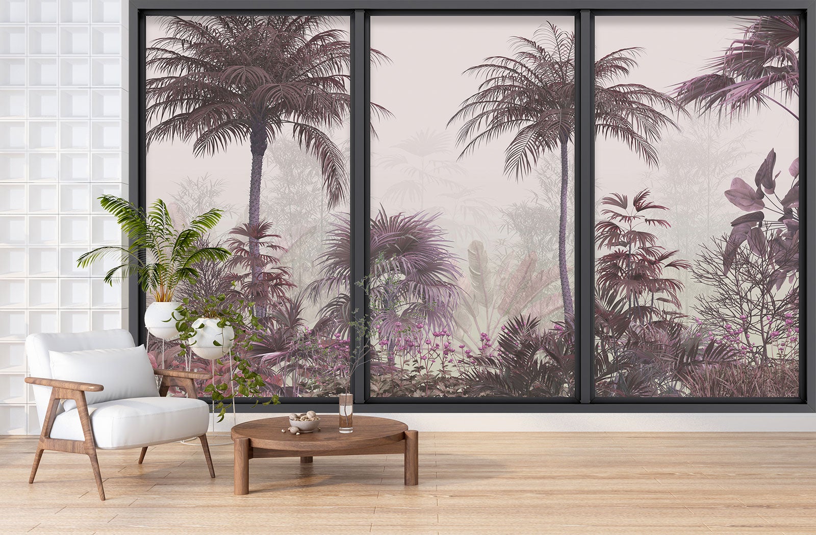 Papier peint panoramique intissé décoratif Trompe l'oeil baie vitrée - Forêt tropicale - L417 cm x H250 cm - 3