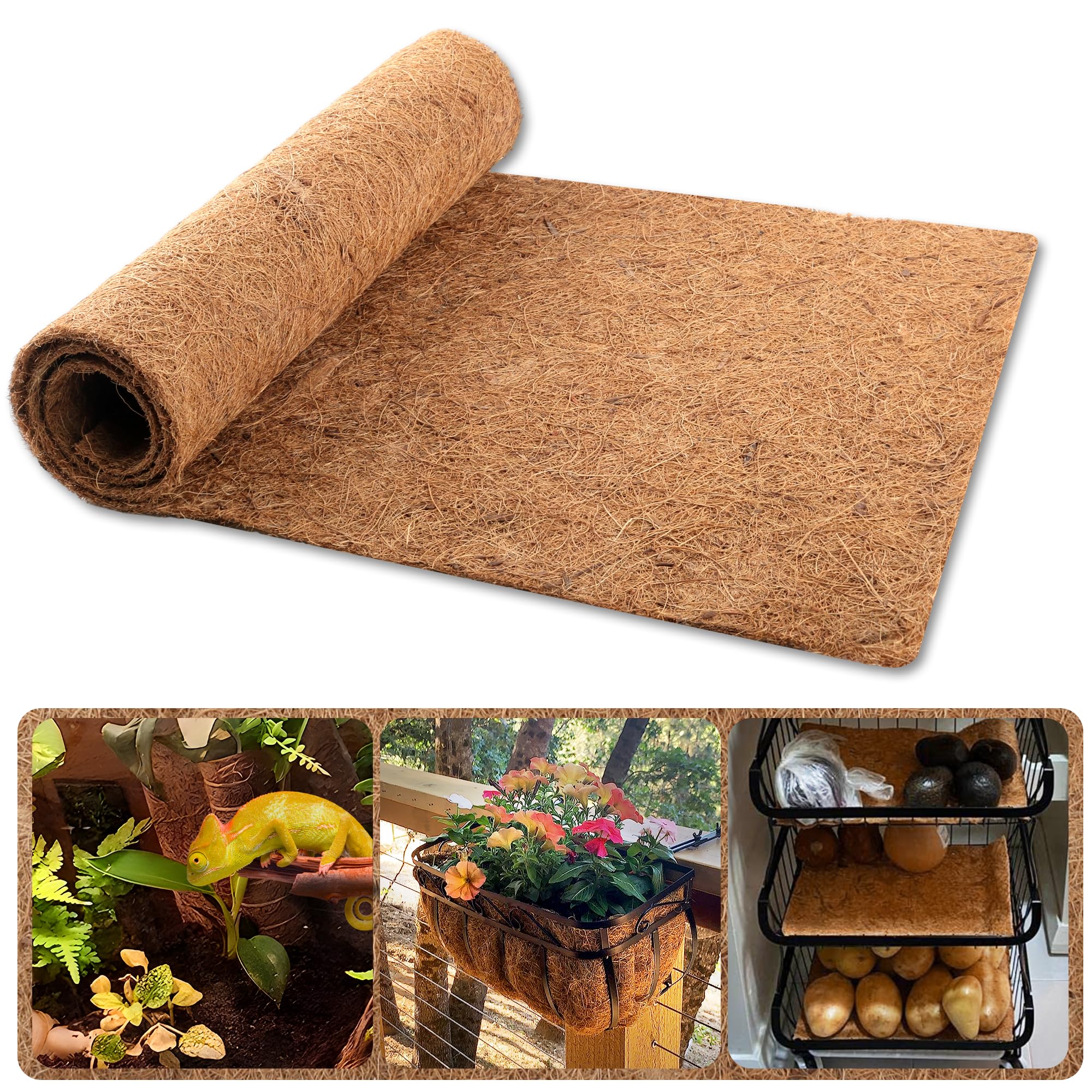Doublure en noix de coco, utilisée pour les pots de fleurs, tapis de son de noix de coco, environ 0,5 à 0,8 cm d'épaisseur, 20 x 100 cm. - 2