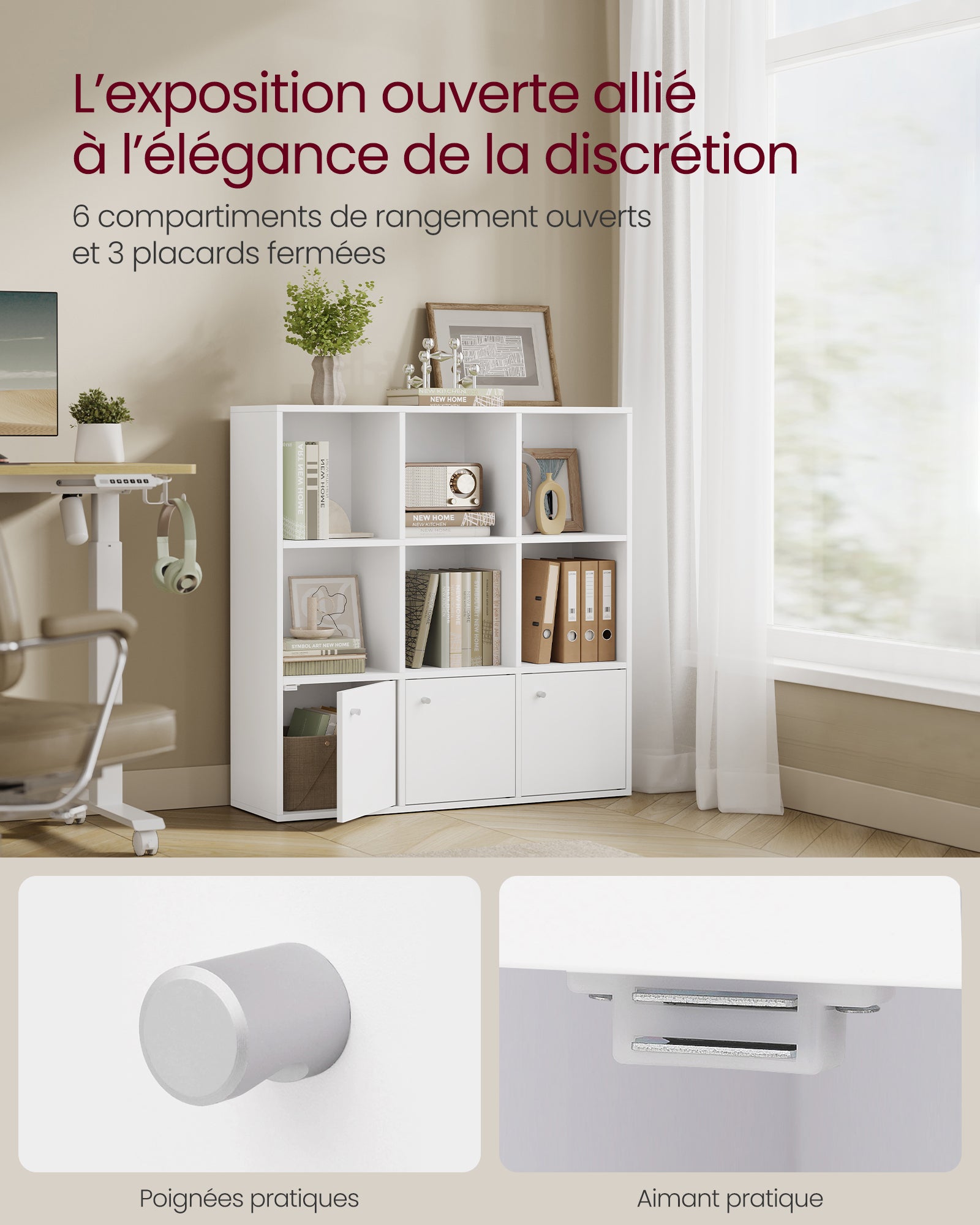 Bibliothèque,Meuble de rangement,Casier jouet enfant - 97,5 x 30 x 97,5 cm - avec 3 placards inférieurs - 3