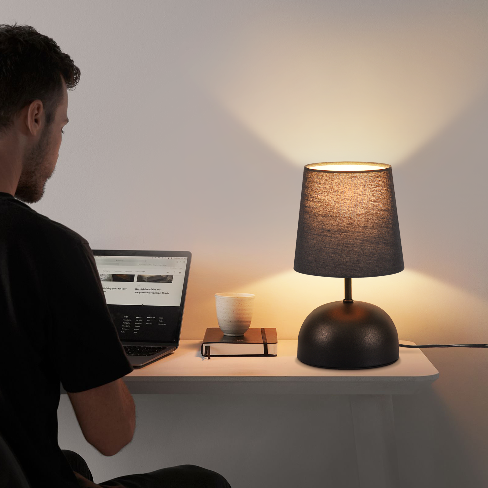 NETTLIFE Lampada da comodino set da 2 con cavo nero piccolo dal design moderno in tessuto - 6