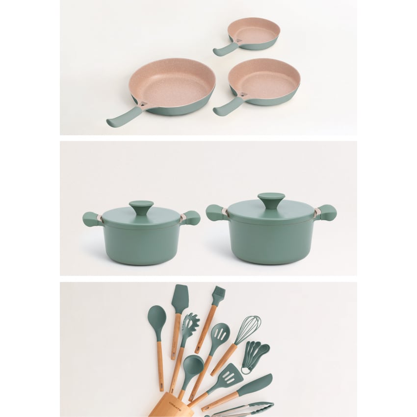 Create - batería de cocina 3 sartenes pan studio, 2 ollas pot studio y set de utensilios kitchenware studio