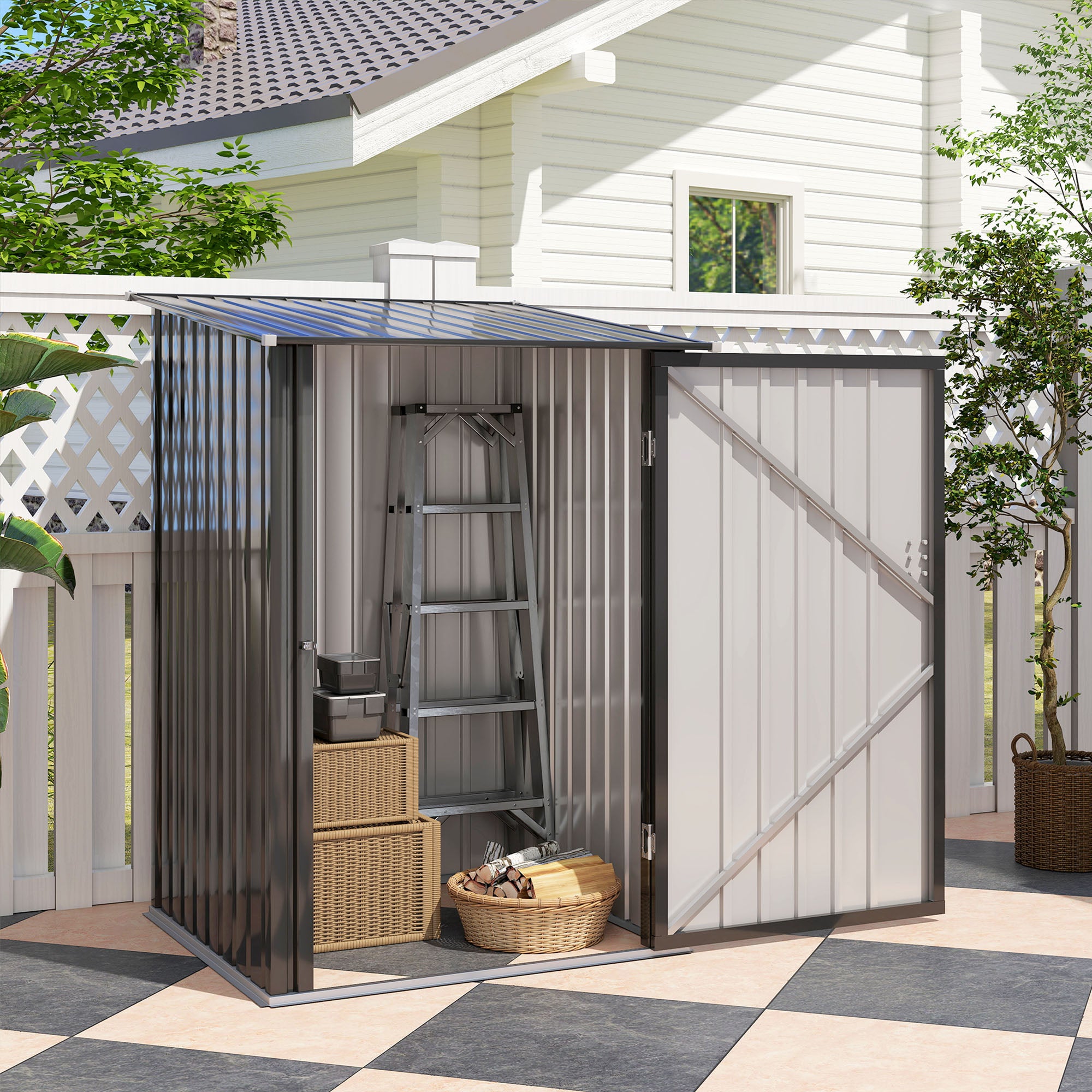 Caseta de jardín 0,92 m² con cerradura Outsunny 100x103x160 cm gris - 4