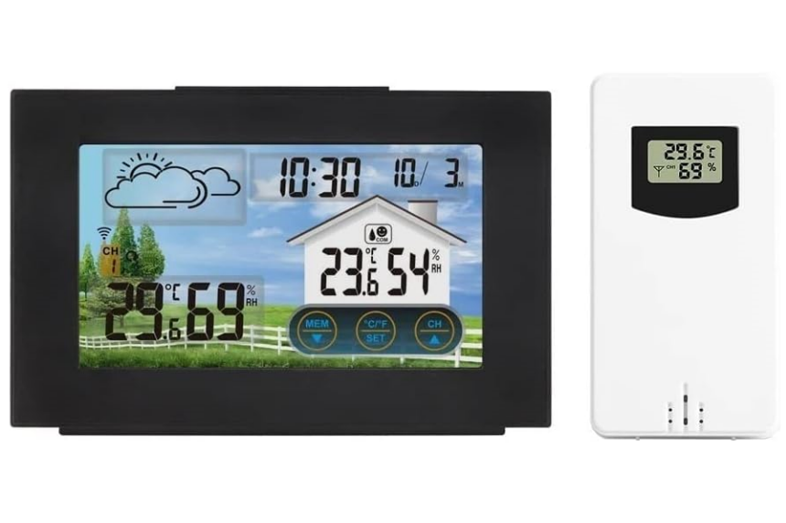 Station Météo Analogique TFA 3 Cadrans – Chêne Massif Rustique – Baromètre Ouvert Intérieur