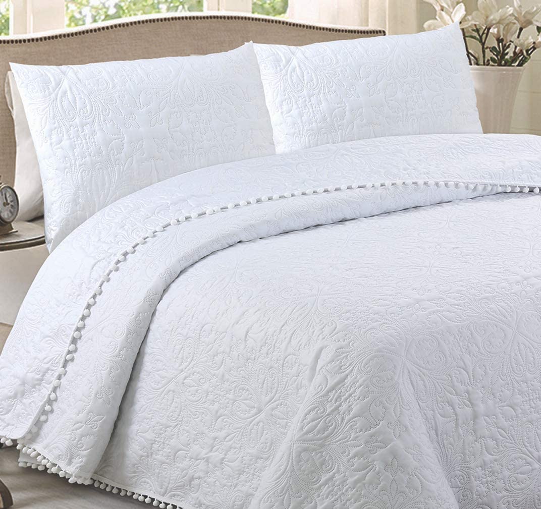 Colcha HaraDeco Colcha Verano Blanca Cama 180 con Pompones, Colcha Bouti con ...