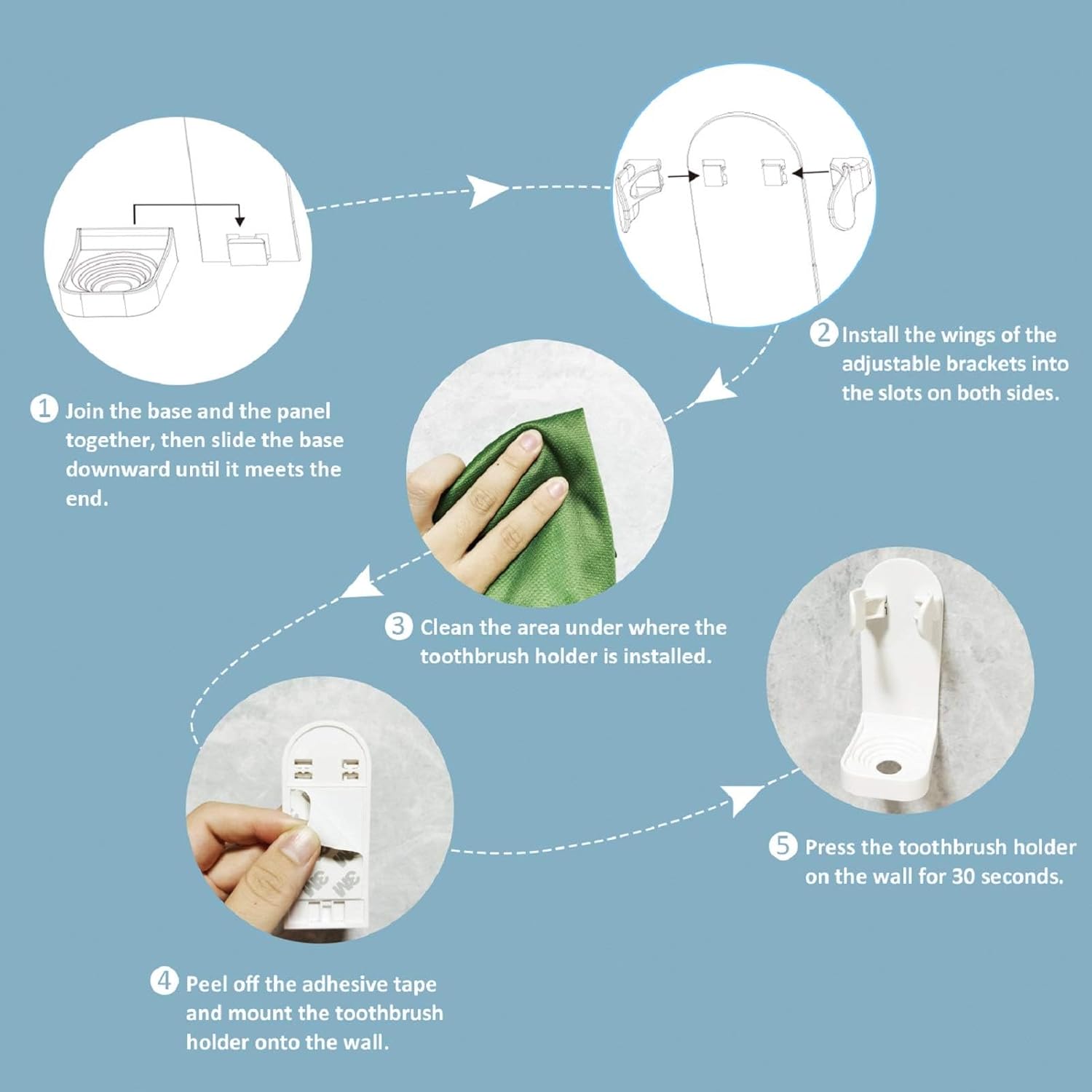 Lot de 2 Support Brosse a Dent Electrique, Porte Brosse à Dents Electrique , Support Mural Brosse a Dent Electrique Adhésif Solide Réglable Organisate - 5