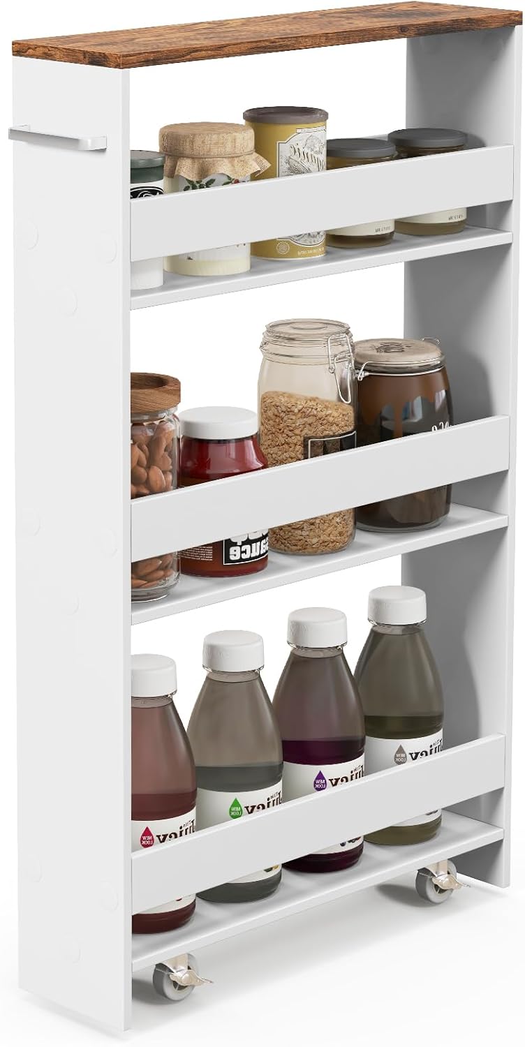 4-poziomowy Wózek Kuchenny, Wózek Kuchenny z 4 Uniwersalnymi Kółkami, Wielofunkcyjna Półka Kuchenna z Uchwytem Bocznym