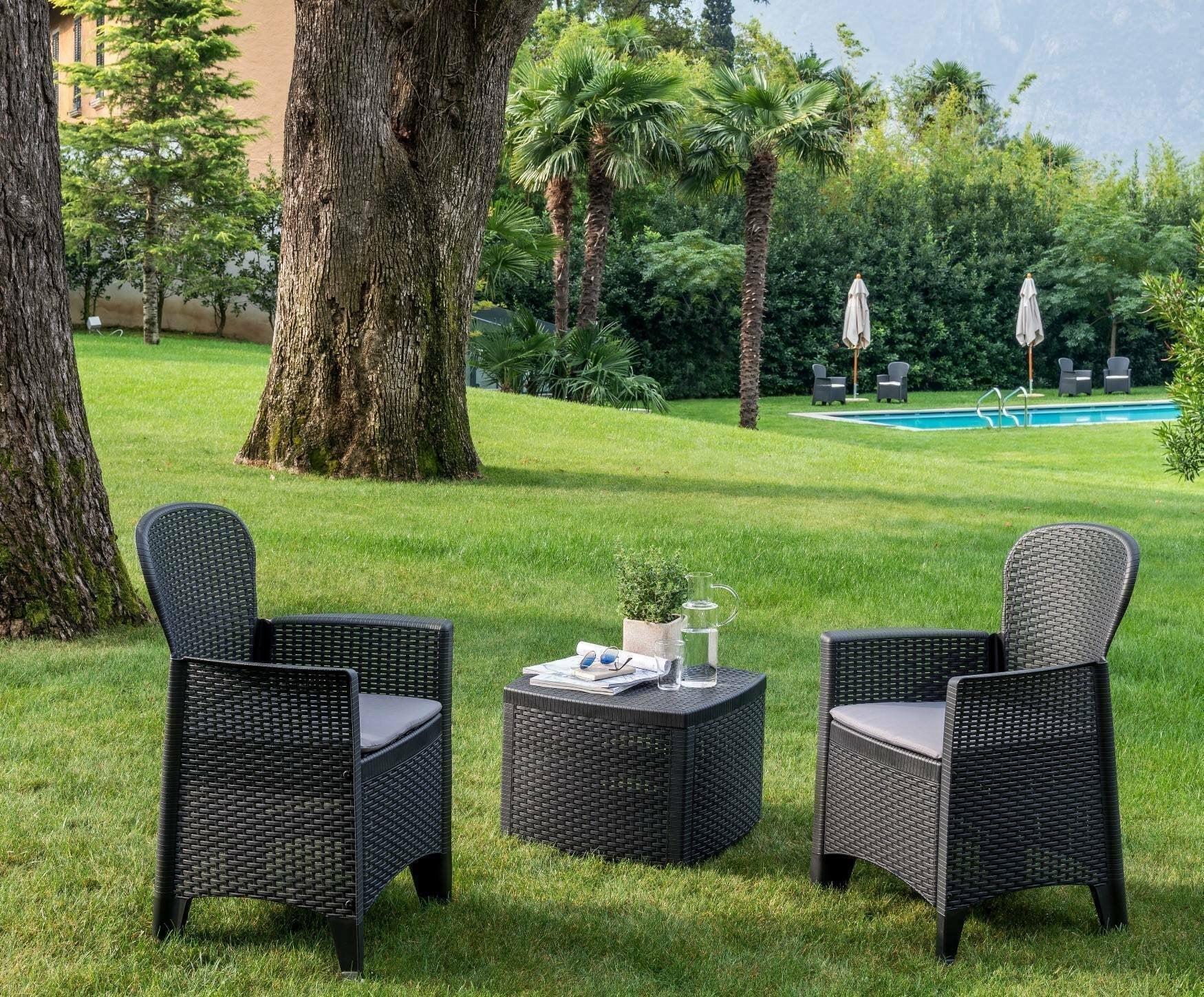 Arredo Giardino Italiano Set Giardino Sicignano 3 Pezzi - 2 Poltrone E Tavolino Contenitore In Resina, Impermeabile E Impilabile Arredo Esterno Resina - 8