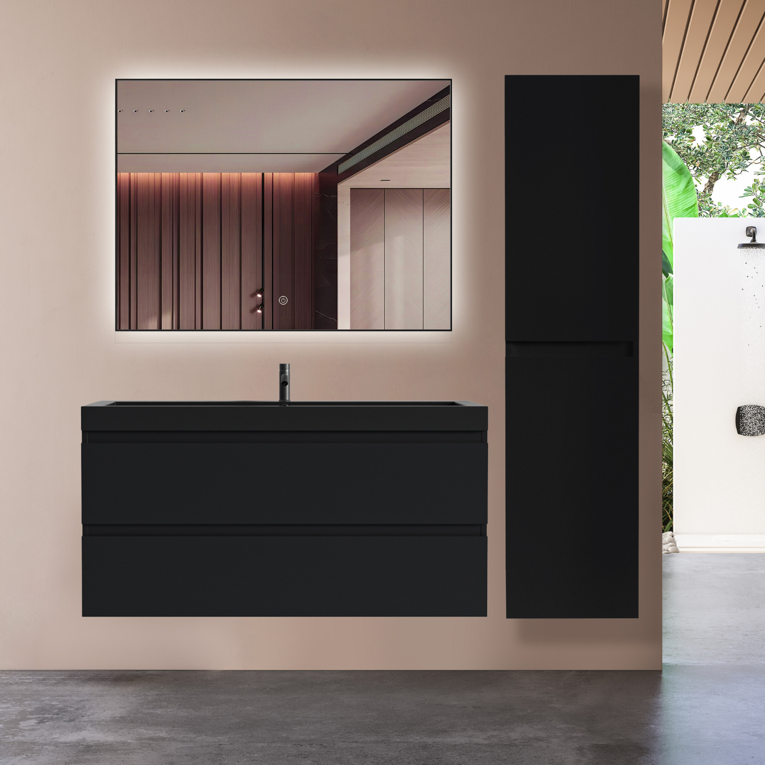 LOMAZOO meuble de salle de bain Monaco noir mat - lavabo noir -100cm - 7