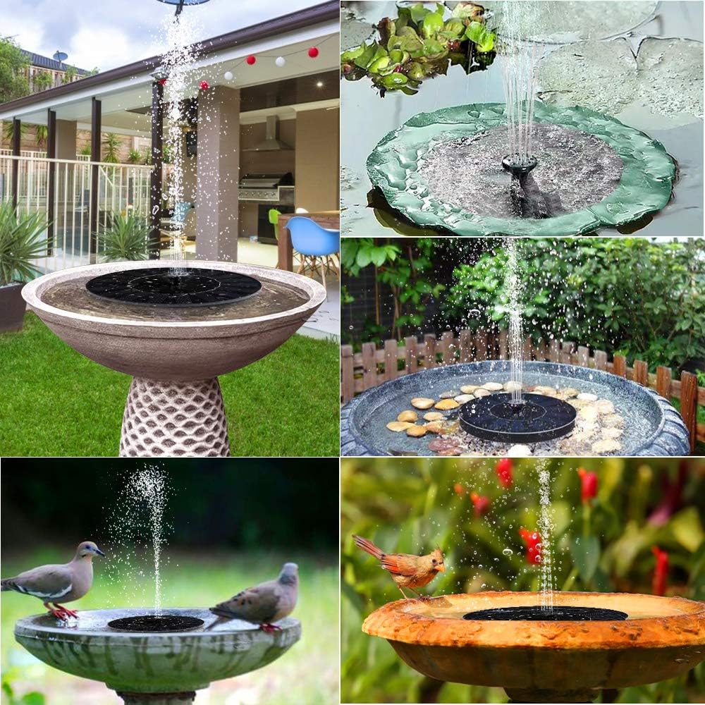 Fontaine Solaire Extérieur 1,4W, Fontaine à Eau Solaire pour Bain d'oiseau avec 4 Styles d'eau par 4 Buses, Flottante Autoportante - 4