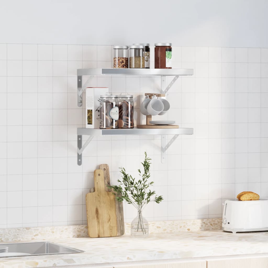 2 pcs Étagères murale | Étagère flottante | Étagères de rangements 50x30 cm argenté acier inoxydable CFW85311 - 3