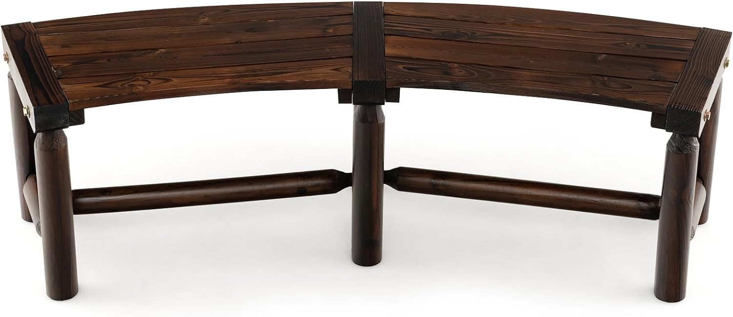 Ławka Ogrodowa dla 2 Osób, Zakrzywiona, Nośność 320 kg, 139 x 36 x 41 cm, z Drewna Świerkowego, Brązowe, Przestronne Siedzisko z Listewkam.