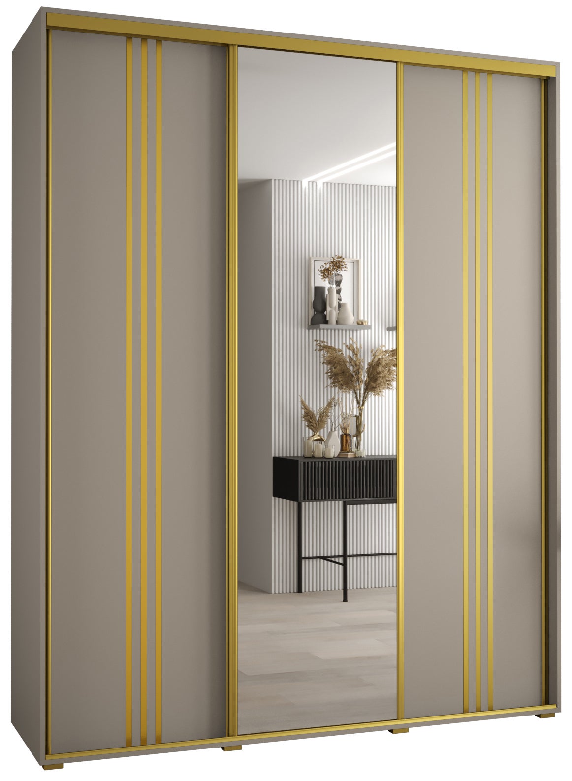 Szafa przesuwna z lustrem wysoka Dakota 7 200 x 60 x 235,2 cm kaszmir + u. Złoty - Abiks Meble
