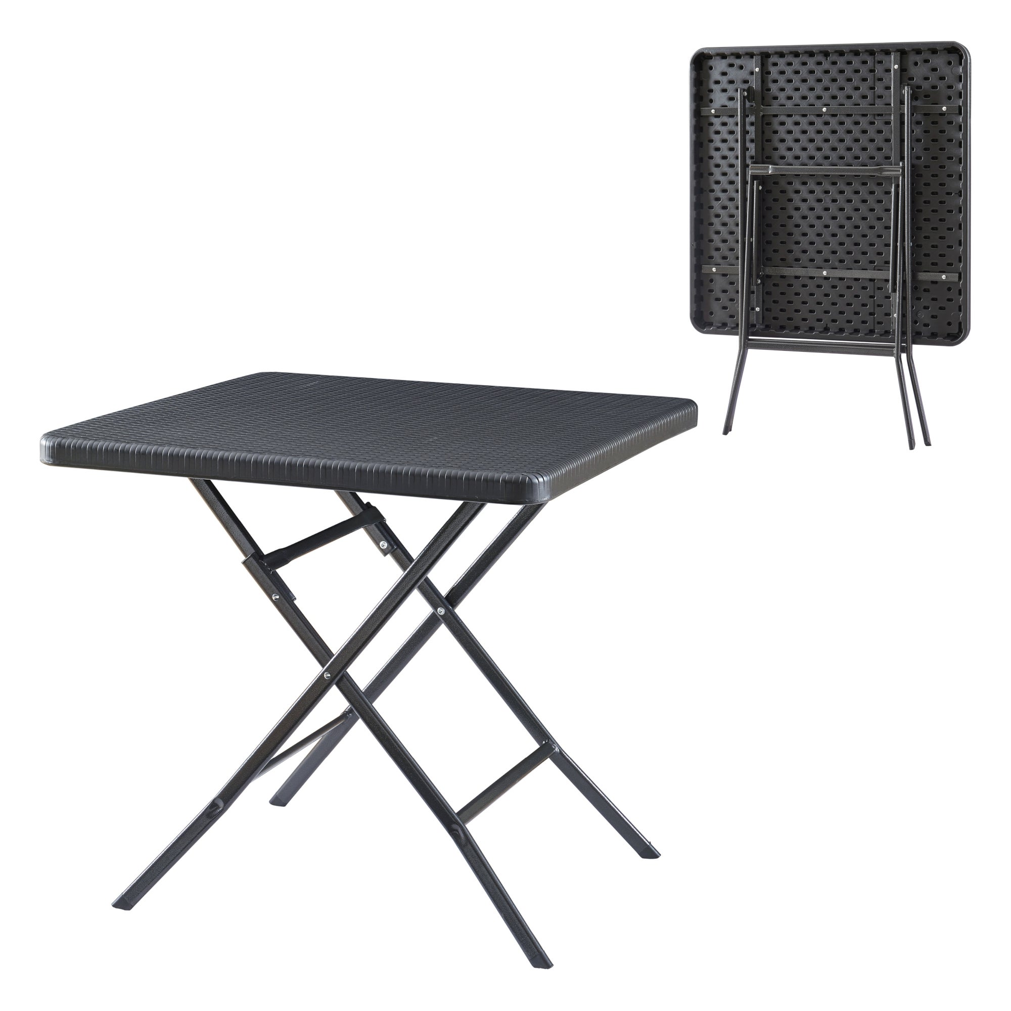 Table de camping pliante Mark 78 x 78 x 74 cm effet rotin noir [en.casa Table de camping pliante Mark 78 x 78 x 74 cm effet rotin noir [en.casa