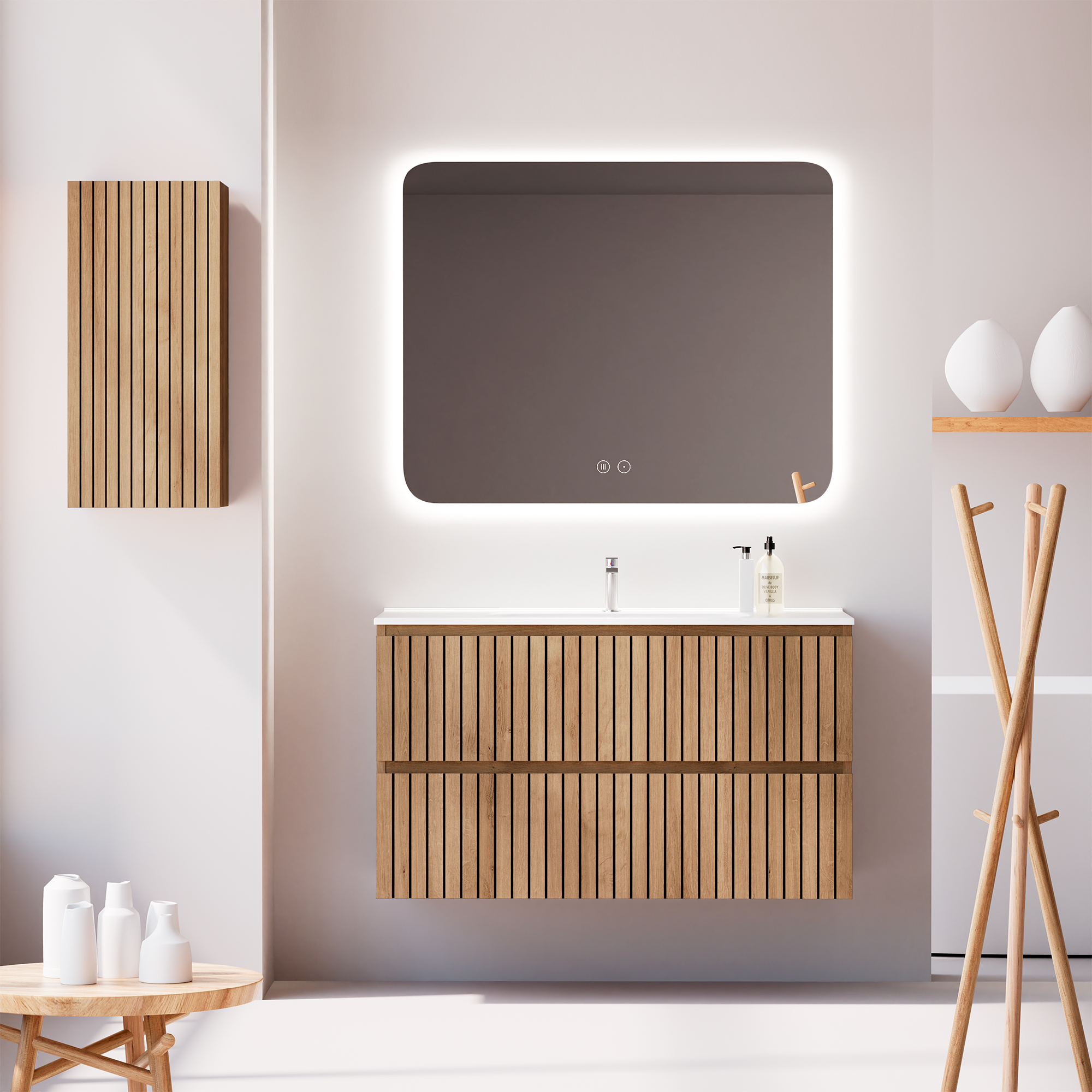 Feel Your Bath, Miroir de salle de bain carré avec lumière LED réglable de 100x80 cm, avec interrupteur tactile, anti-buée et arrêt automatique - 6