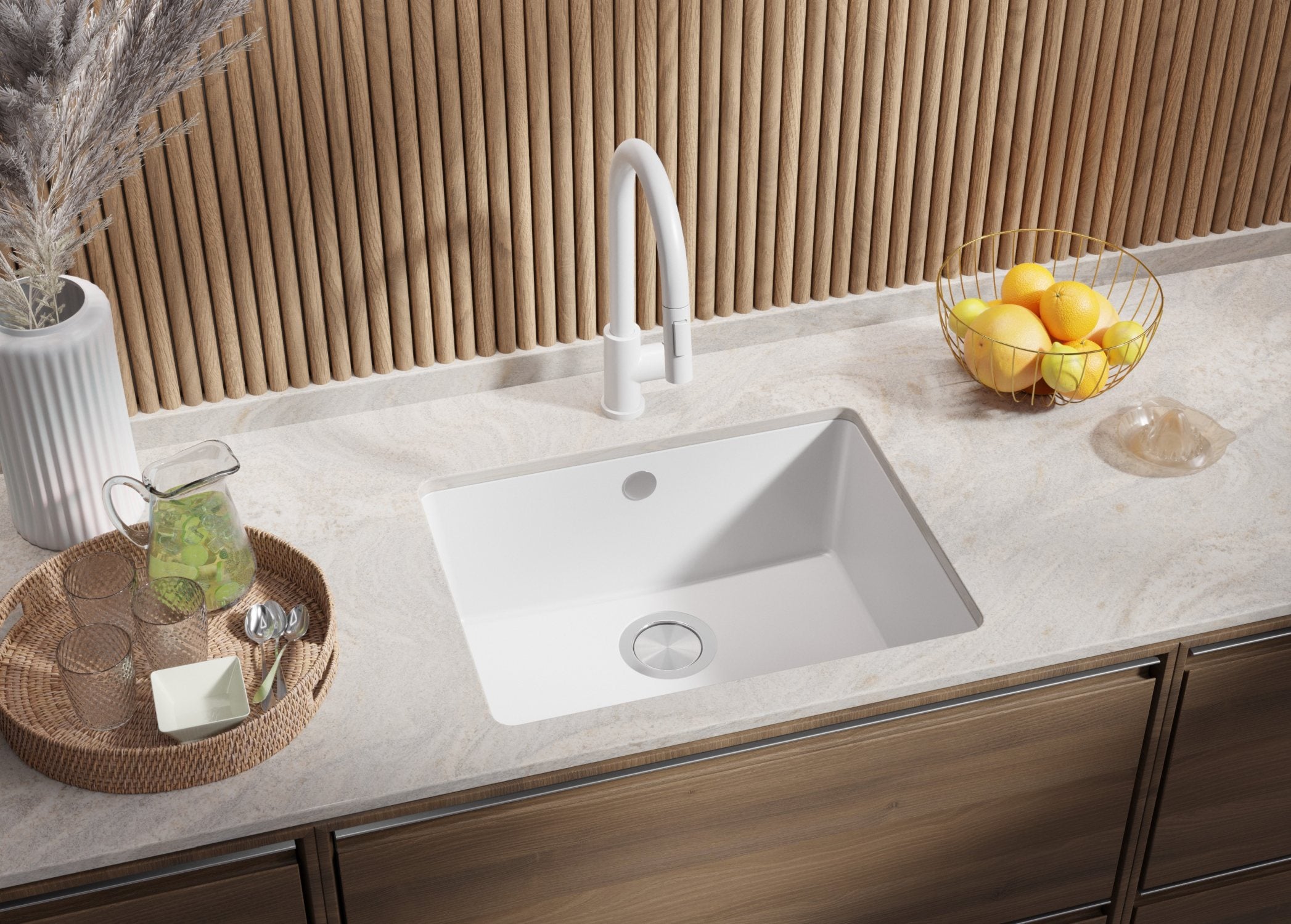 Lavandino sottotop Bianco 56x44cm, Lavello in Granito a 1 vasca + Sifone Classico + Accessori, Lavabo da Cucina al mobile 60cm PRIMAGRAN - 2