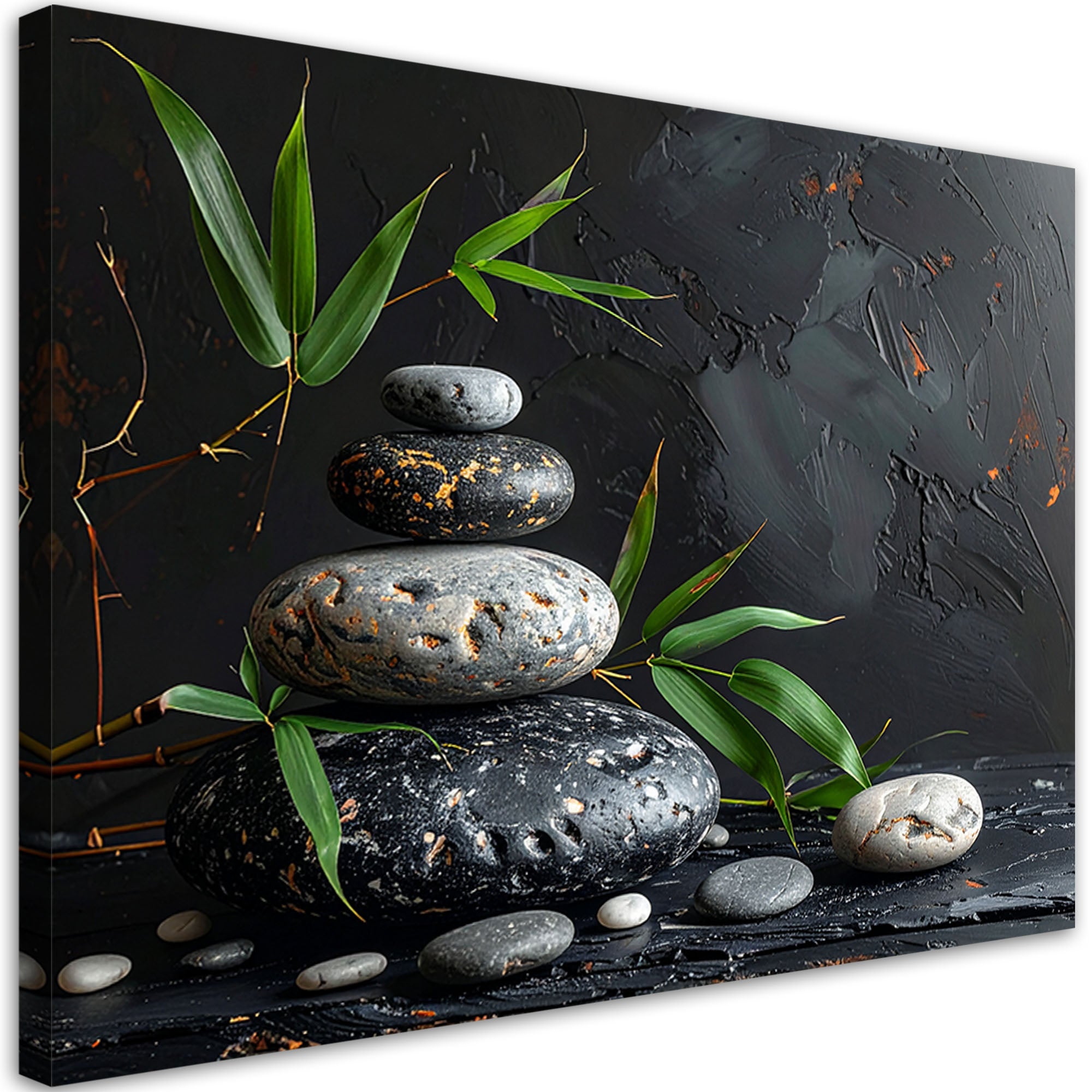 Obraz do salonu sypialni, Kamienie zen spa liście bambusa czarny 120x80