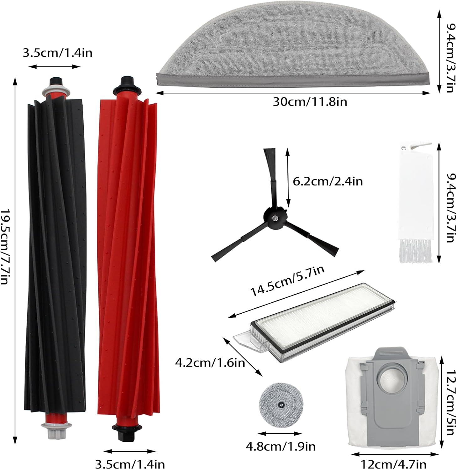 Lot de 30 accessoires pour aspirateur Roborock S8 MaxV Ultra/S8 Max Ultra, 2 brosses principales, 4 filtres HEPA, 4 serpillères latérales, 6 sacs à poussière, 6 brosses latérales, 1 brosse