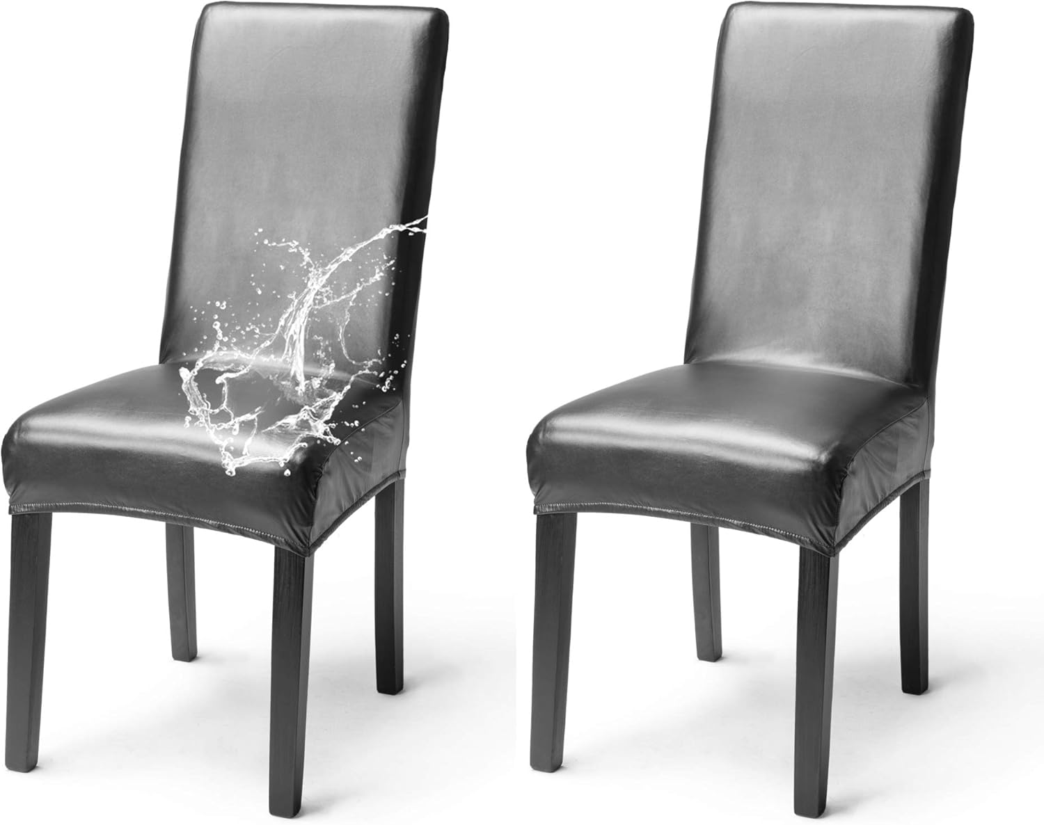 Zestaw 2 wodoodpornych pokrowców na krzesła ze sztucznej skóry, elegancki, elastyczny pokrowiec na krzesło z wysokim oparciem, jadalnia, bankiet, wese