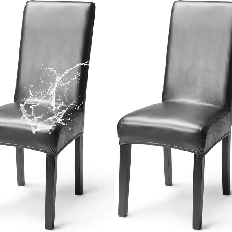 Zestaw 2 wodoodpornych pokrowców na krzesła ze sztucznej skóry, elegancki, elastyczny pokrowiec na krzesło z wysokim oparciem, jadalnia, bankiet, wese
