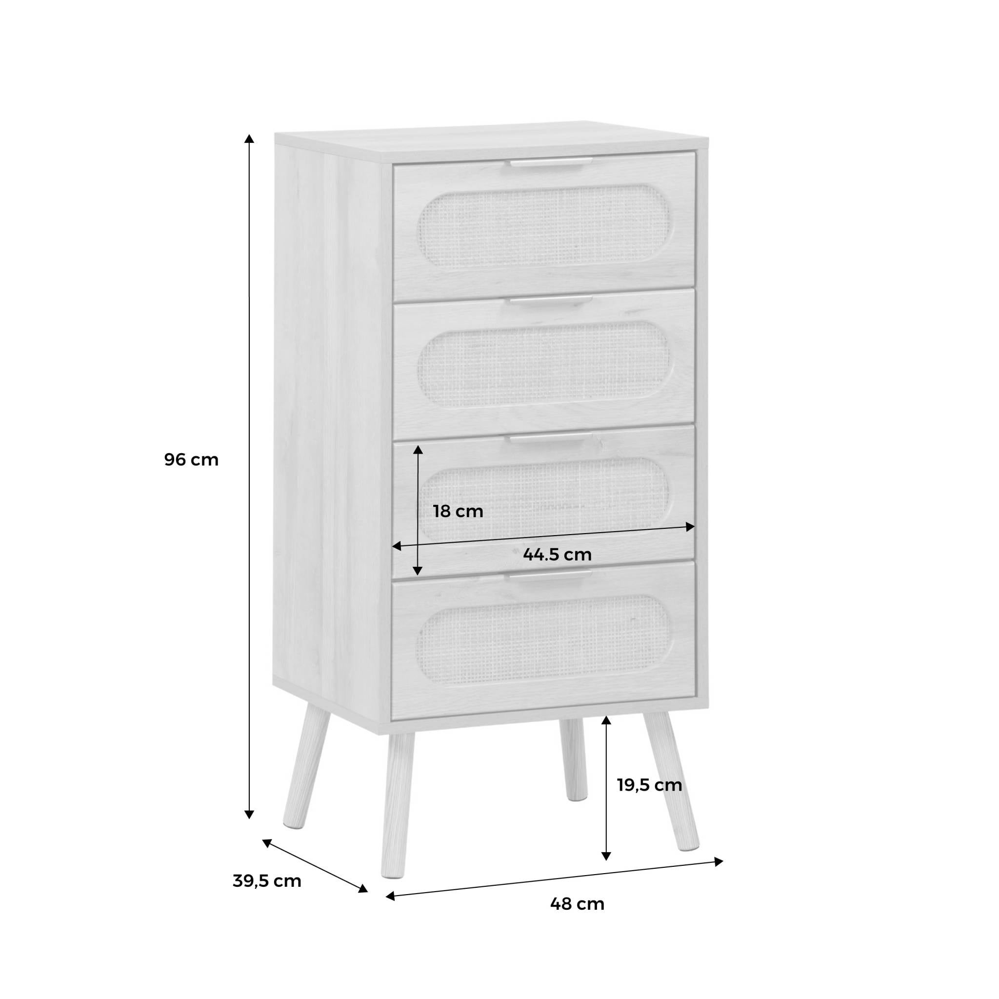 Commode chiffonnier effet bois et cannage 4 tiroirs naturel. poignée en métal doré - L 48 x P 39.5 x H 96 cm - Eva EVA - 6