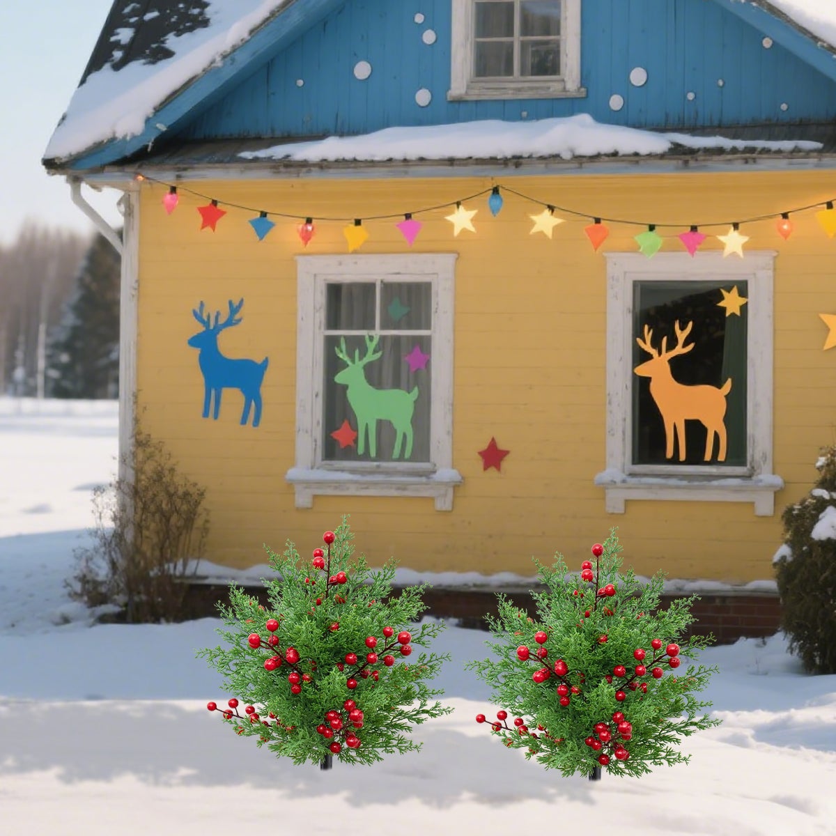 2 topiari di Natale artificiali – pianta esterna realistica con cipresso e bacche rosse, perfetta per veranda, prato, giardino e decorazioni festive - 8